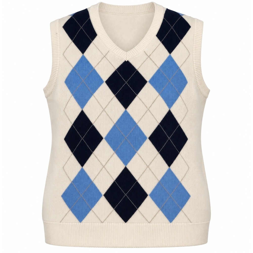 Blue Ocean Sweater Vest L Retro College Golf Argyle Diamond Knit Preppy Academic